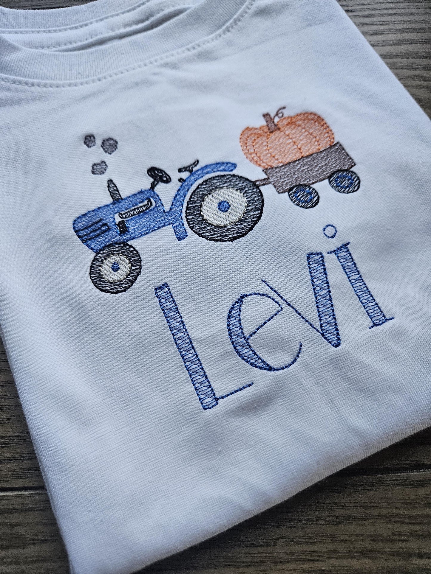 Tractor Pumpkin Personalized Embroidered kids TShirt