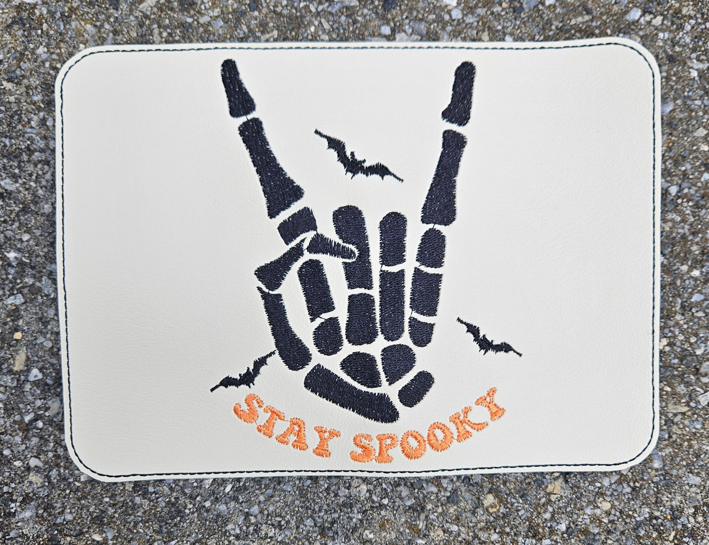 Embroidered Faux Leather Marine Vinyl Stroller Wagon Patch stay spooky halloween