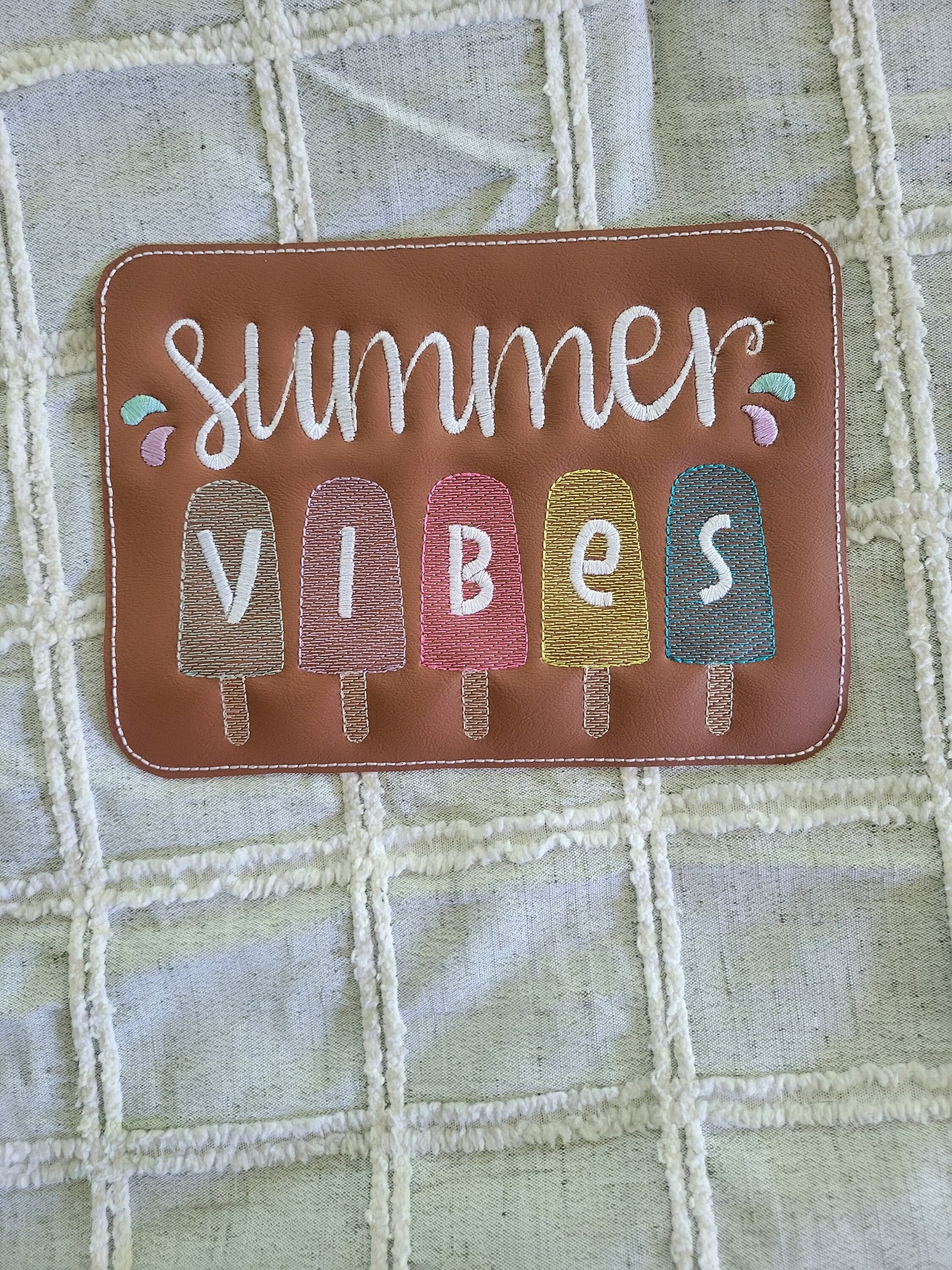 Embroidered Faux Leather Marine Vinyl Stroller Wagon Patch Summer Vibes