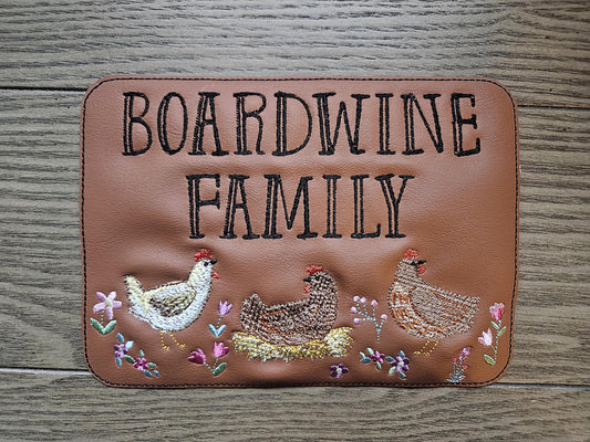 Embroidered Faux Leather Marine Vinyl Stroller Wagon Patch Spring Chickens Last Name Patch