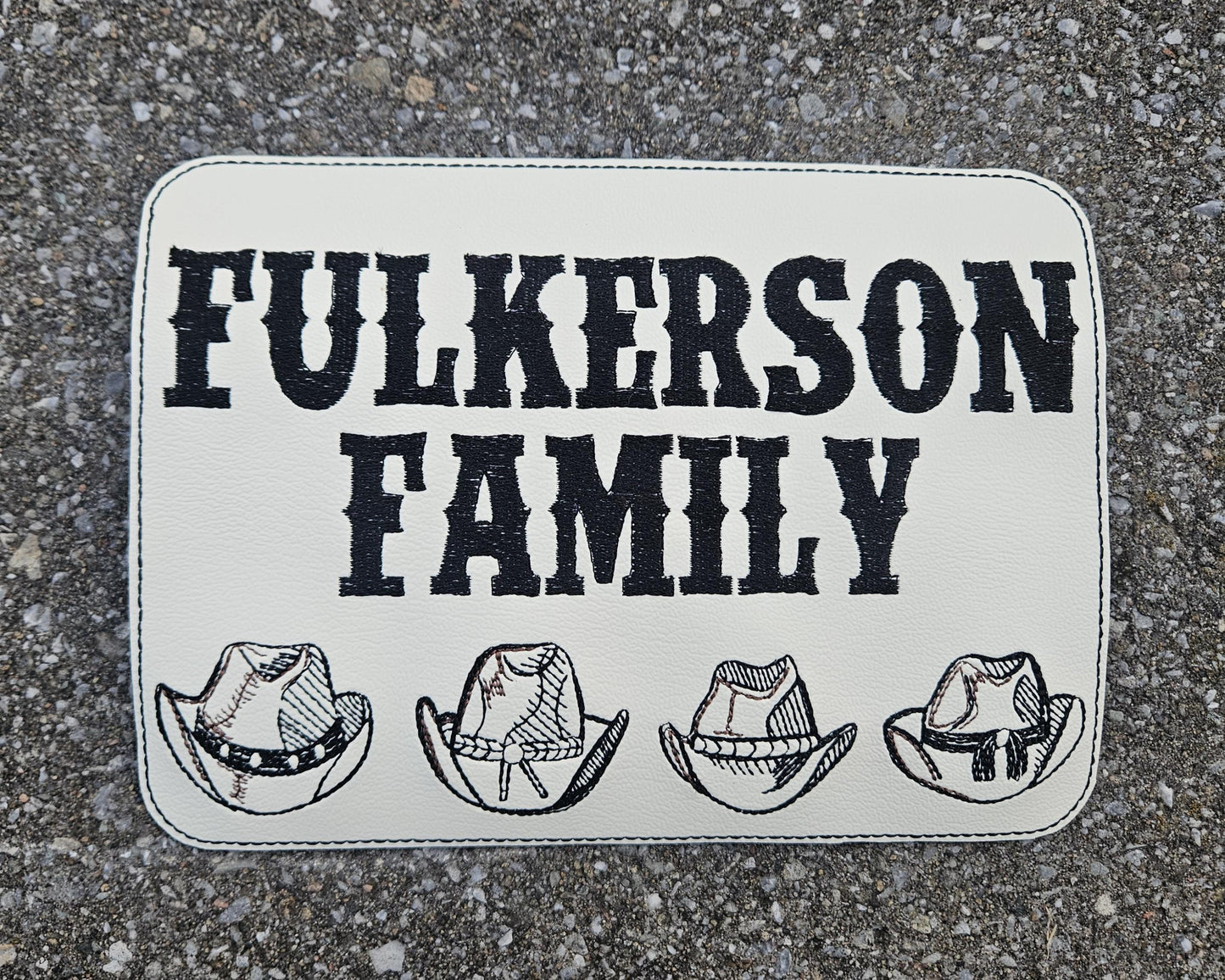 Embroidered Faux Leather Marine Vinyl Stroller Wagon Patch Last Name cowboy hats