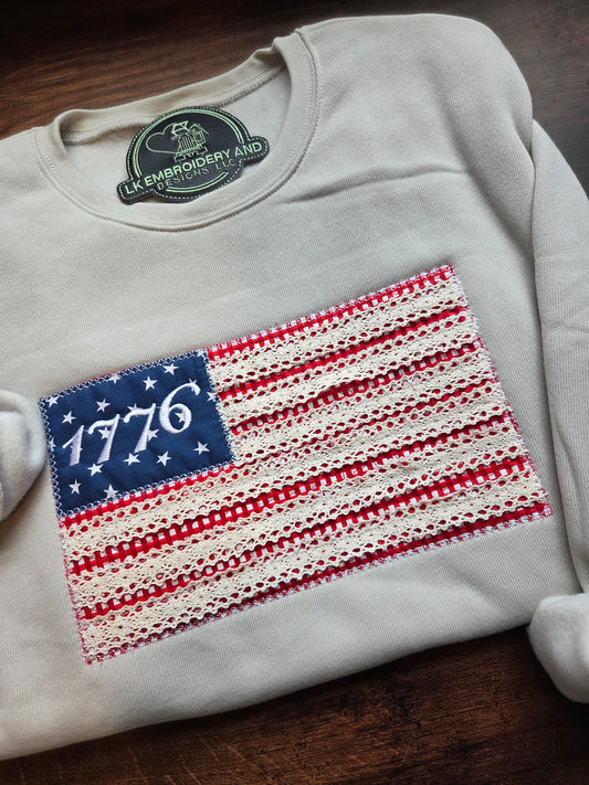 Quilted 1776 American Flag 4th of July Crewneck Sweatshirt