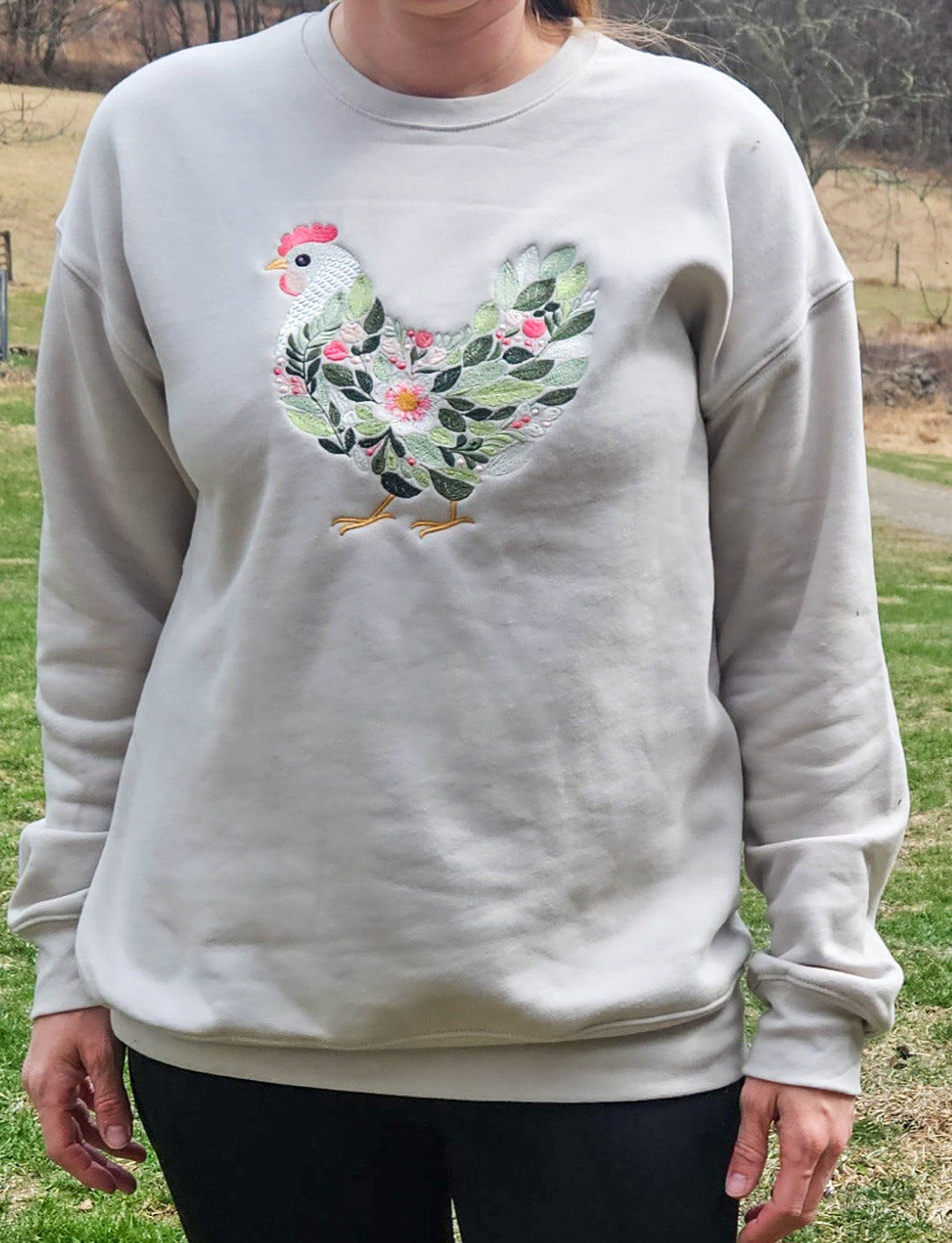 Floral Chicken Embroidered Crewneck Sweatshirt
