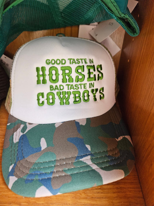DIGITAL FILE Good Taste In Horses Bad Taste In Cowboys Hat Embroidery File - Trucker Hat Design - Machine Embroidery - Digital Download