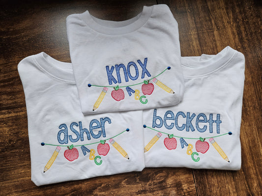 Back to School Banner Personalized Name Embroidered TShirt