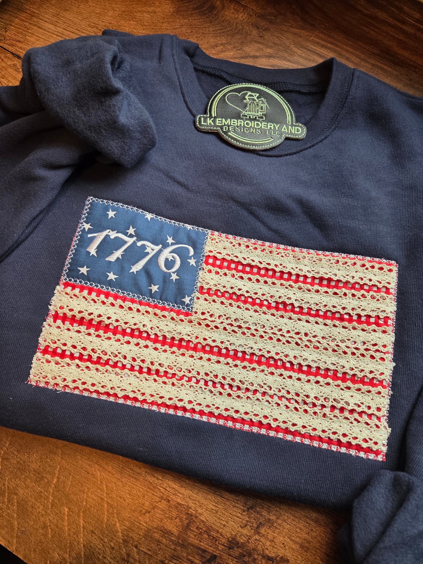Quilted 1776 American Flag 4th of July Crewneck Sweatshirt