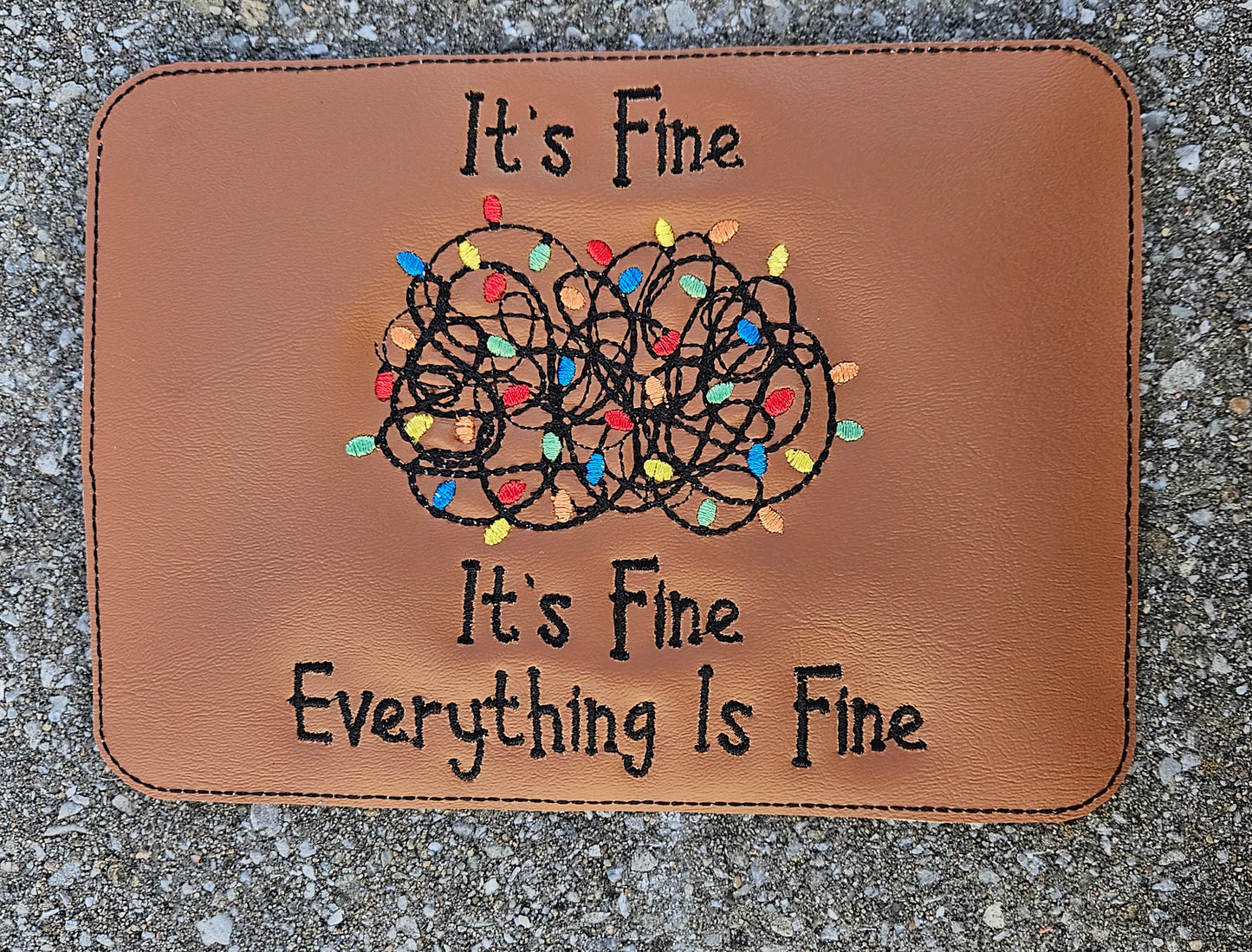 Embroidered Faux Leather Marine Vinyl Stroller Wagon Patch it's fine everything is fine Christmas lights