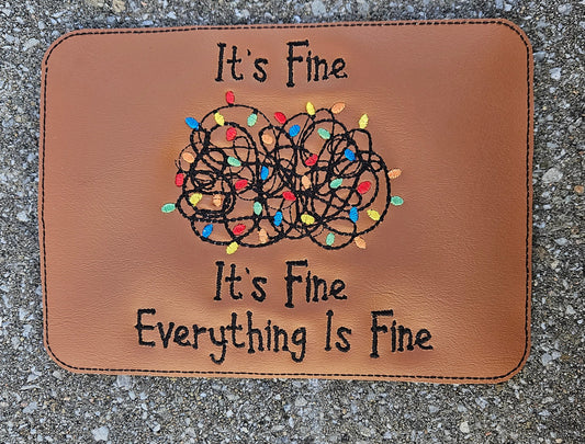 Embroidered Faux Leather Marine Vinyl Stroller Wagon Patch it's fine everything is fine Christmas lights