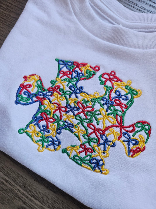 Autism Awareness Puzzle Bow Embroidered TShirt