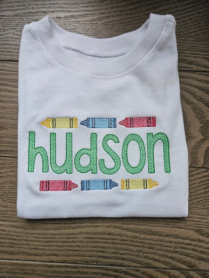 Crayon Back to School Personalized Name Embroidered TShirt
