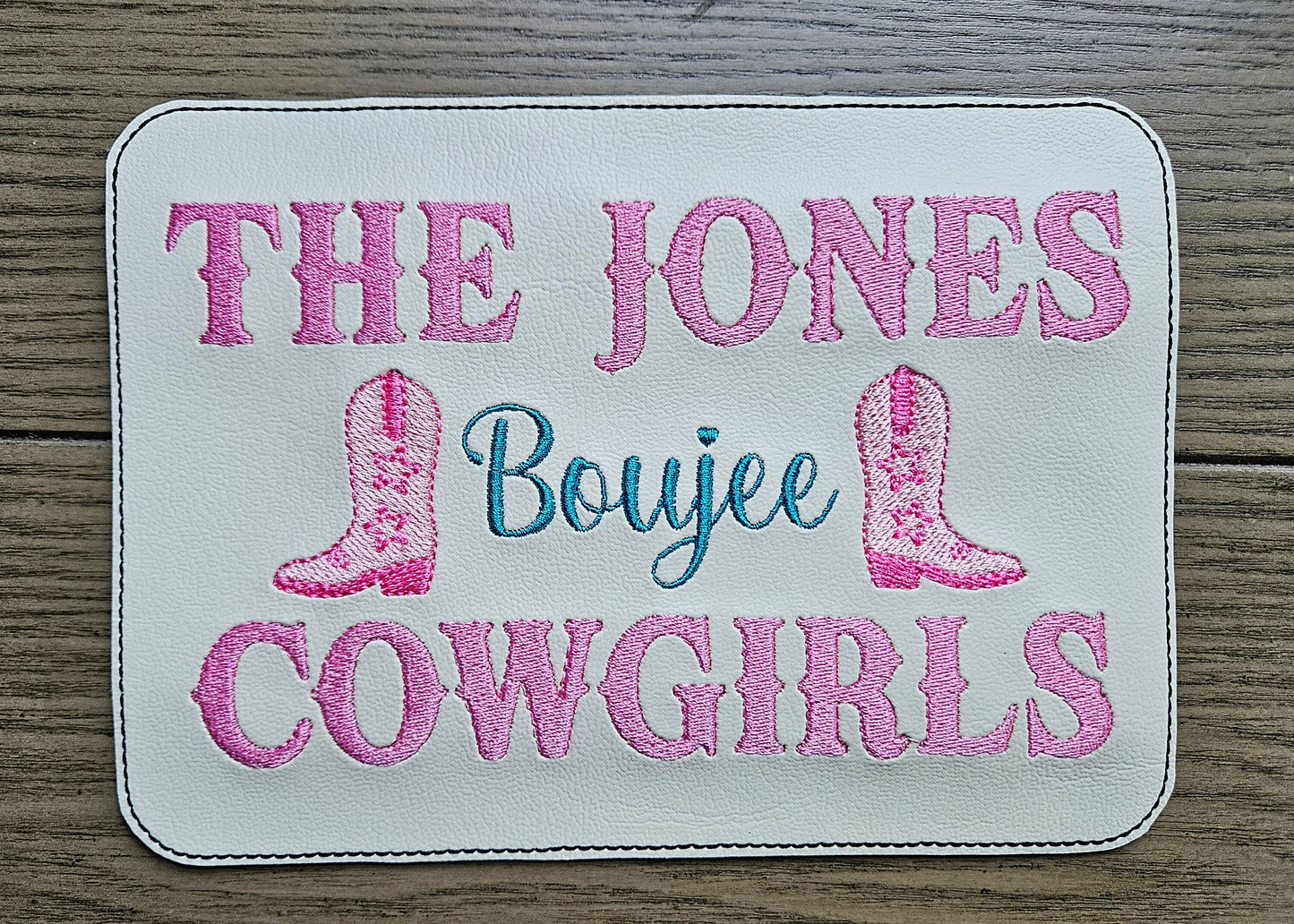 Embroidered Faux Leather Marine Vinyl Stroller Wagon Patch Last Name Boujee Cowgirls
