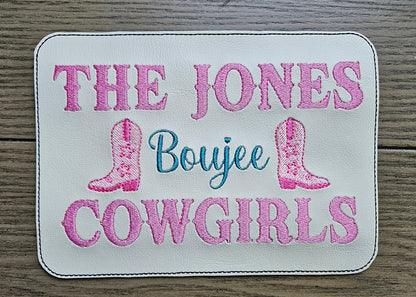 Embroidered Faux Leather Marine Vinyl Stroller Wagon Patch Last Name Boujee Cowgirls