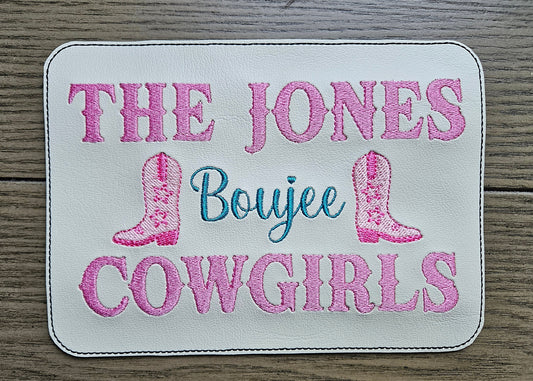 Embroidered Faux Leather Marine Vinyl Stroller Wagon Patch Last Name Boujee Cowgirls