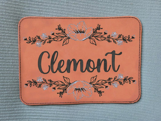 Embroidered Faux Leather Marine Vinyl Stroller Wagon Patch Floral Last Name Patch