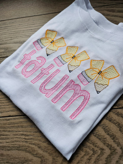 Pencil Bow Back to School Personalized  Embroidered TShirt