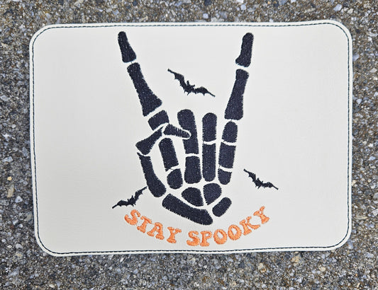 Embroidered Faux Leather Marine Vinyl Stroller Wagon Patch stay spooky halloween