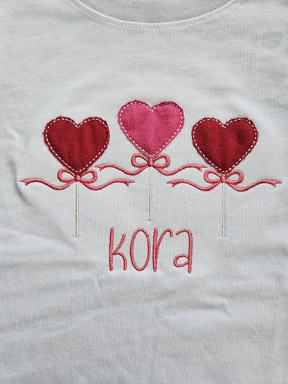 Valentines Day Lollipop Applique Personalized Name Embroidered TShirt