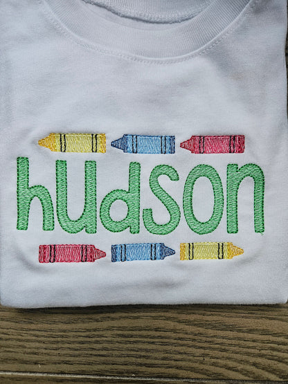 Crayon Back to School Personalized Name Embroidered TShirt