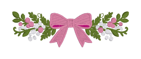 DIGITAL FILE Floral Bow with Greenery and Berries Crest Embroidery File - 3 sizes  -  Machine Embroidery - Digital Download