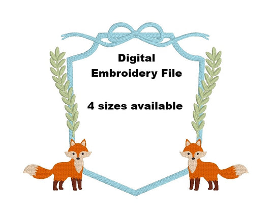 DIGITAL FILE Fox Monogram Crest Embroidery File - 4 sizes  -  Machine Embroidery - Digital Download