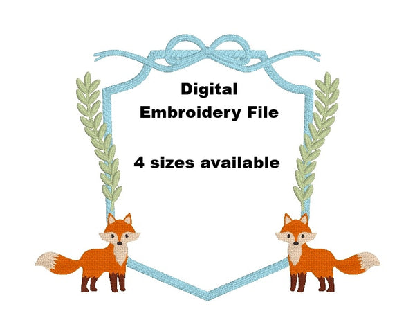 DIGITAL FILE Fox Monogram Crest Embroidery File - 4 sizes - Machine Em ...