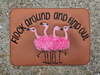 Embroidered Faux Leather Marine Vinyl Stroller Wagon Patch Flock around and find out flamingos