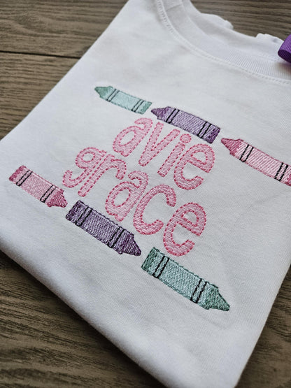 Crayon Back to School Personalized Name Embroidered TShirt