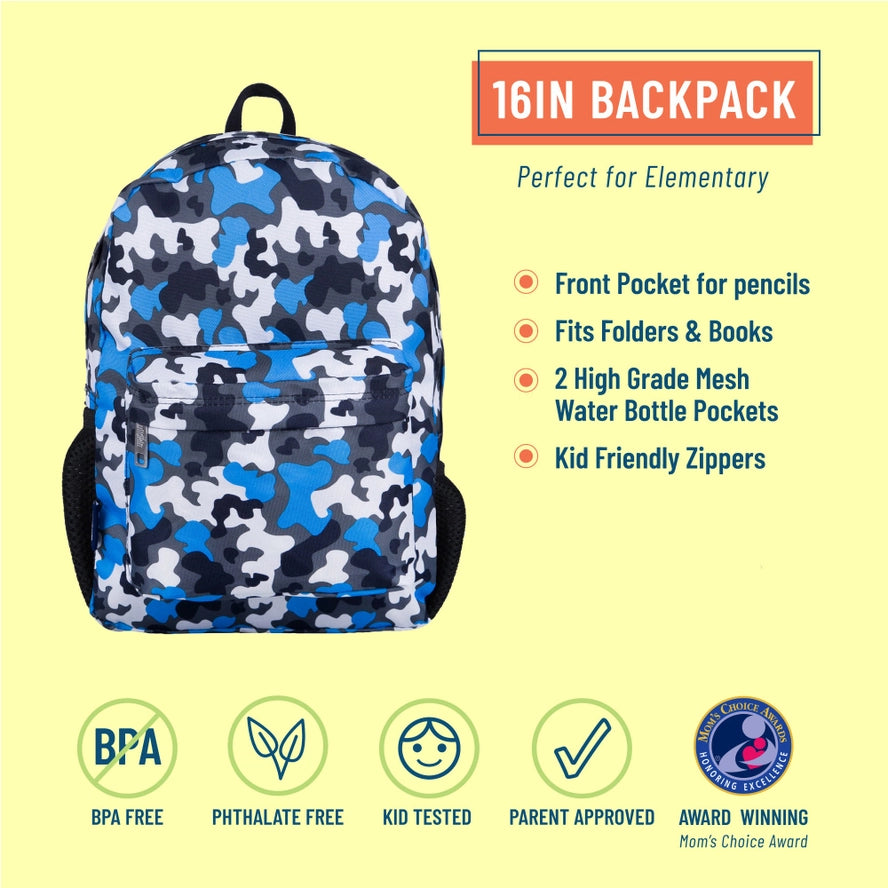 Blue Camo 16 Inch Backpack
