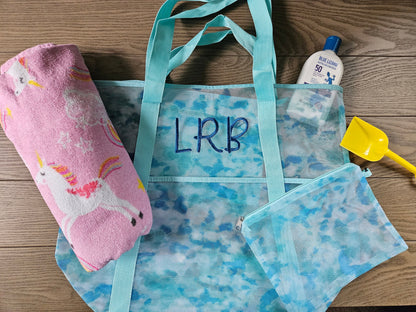Embroidered Mesh Beach Bag