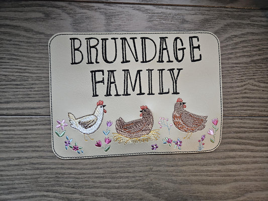 Embroidered Faux Leather Marine Vinyl Stroller Wagon Patch Spring Chickens Last Name Patch
