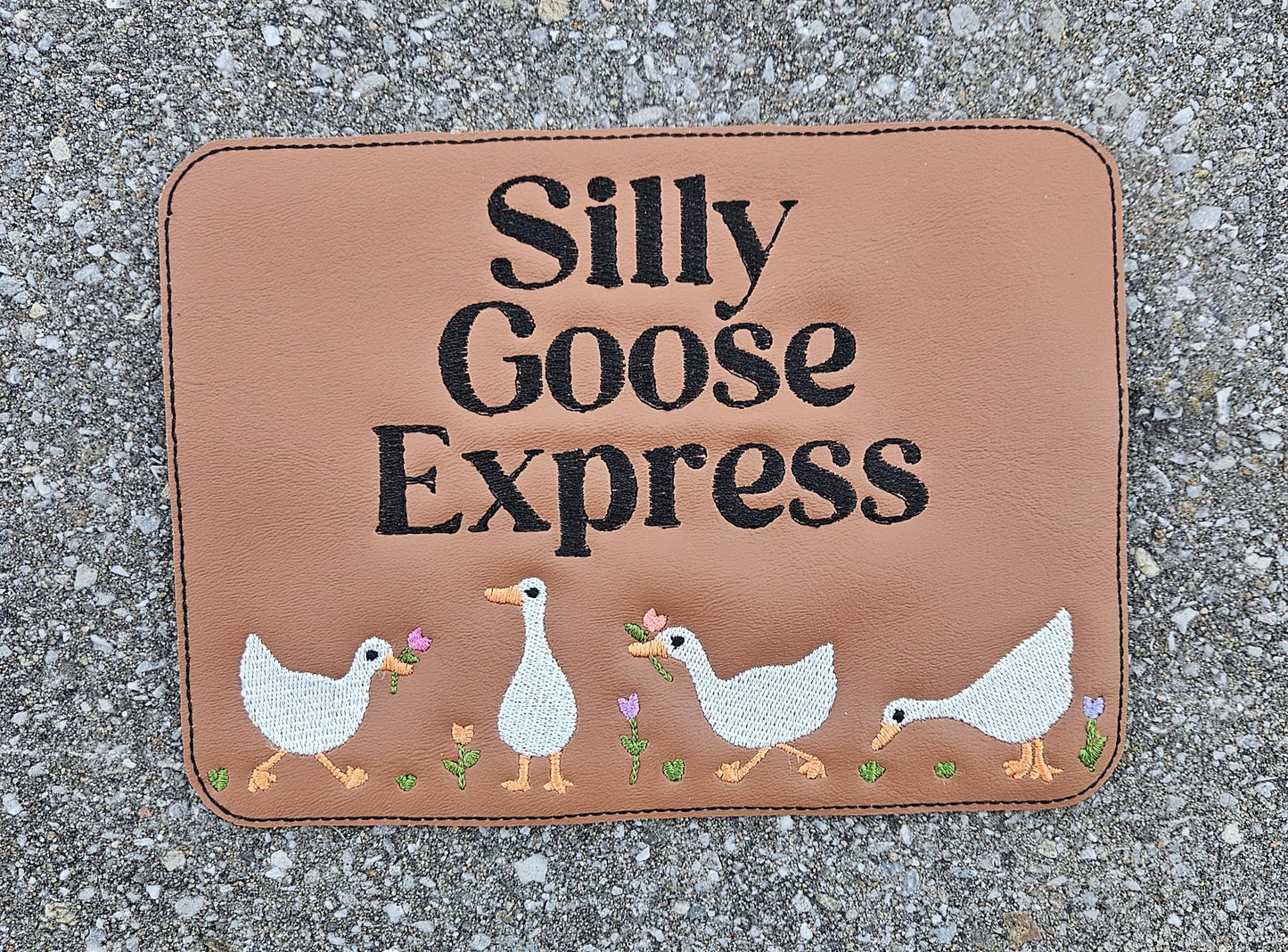 Embroidered Faux Leather Marine Vinyl Stroller Wagon Patch Silly Goose Express