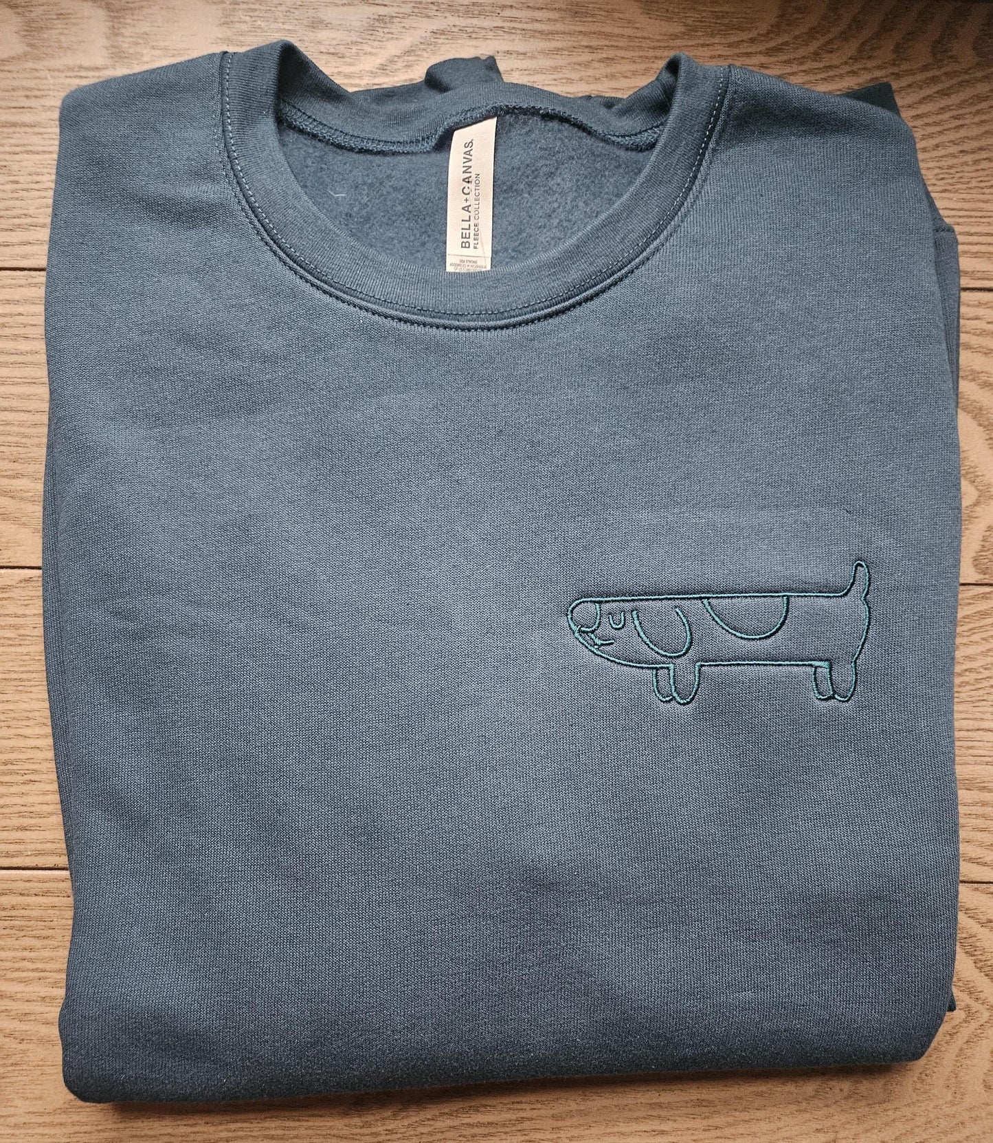 Long Hidden Dog Blue Dog Embroidered Adult Crewneck Sweatshirt