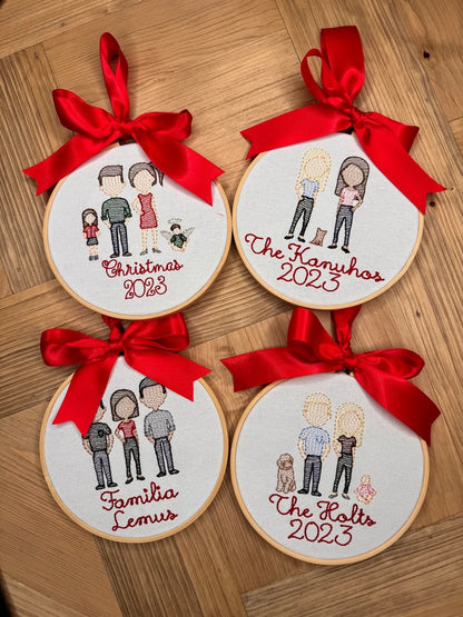 embroidered family christmas ornaments by LK Embroidery and Designs