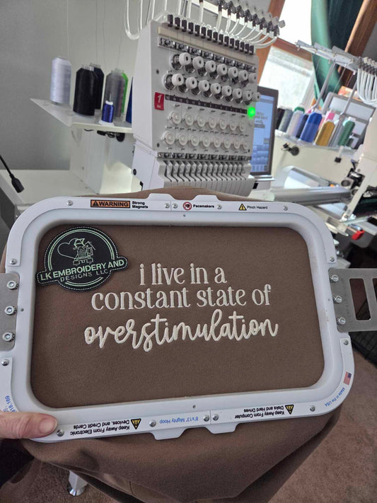 i live in a constant state of overstimulation Embroidered Crewneck Sweatshirt