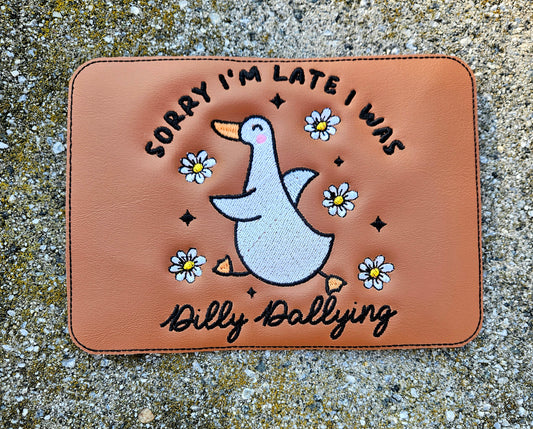 Embroidered Faux Leather Marine Vinyl Stroller Wagon Patch Dilly Dallying Goose