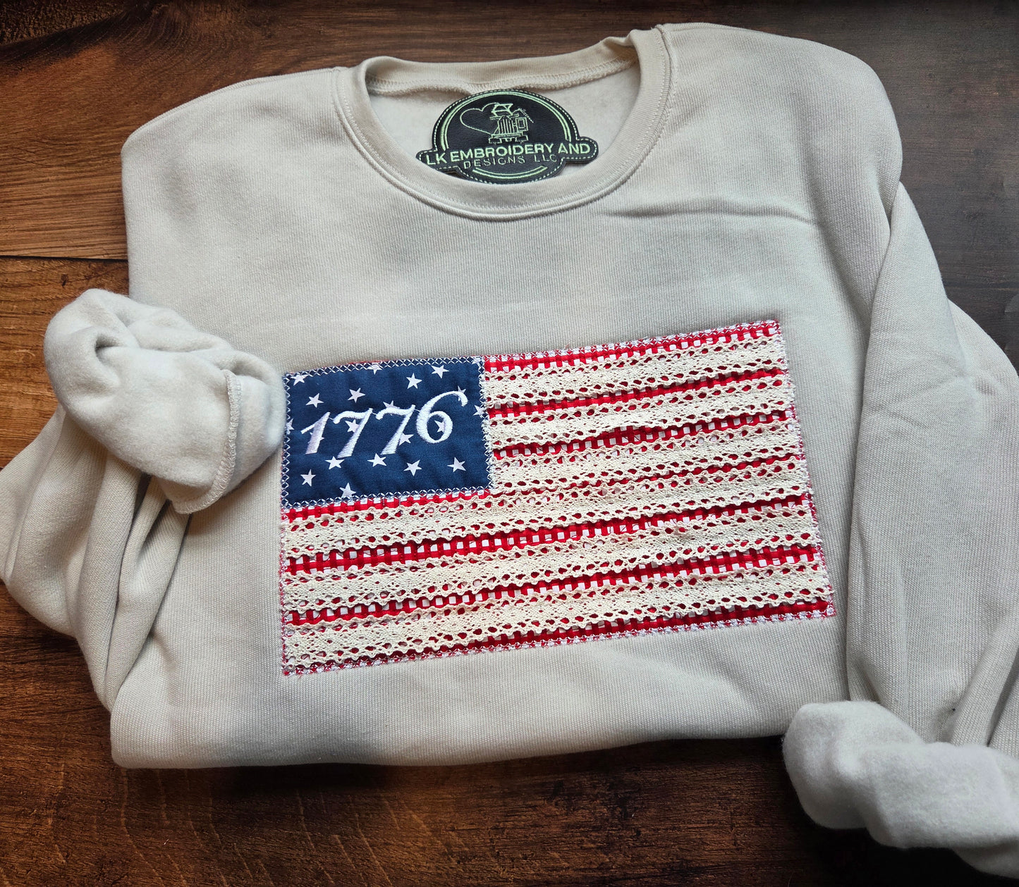 Quilted 1776 American Flag 4th of July Crewneck Sweatshirt