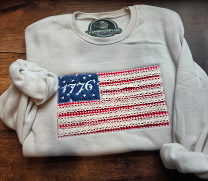 Quilted 1776 American Flag 4th of July Crewneck Sweatshirt
