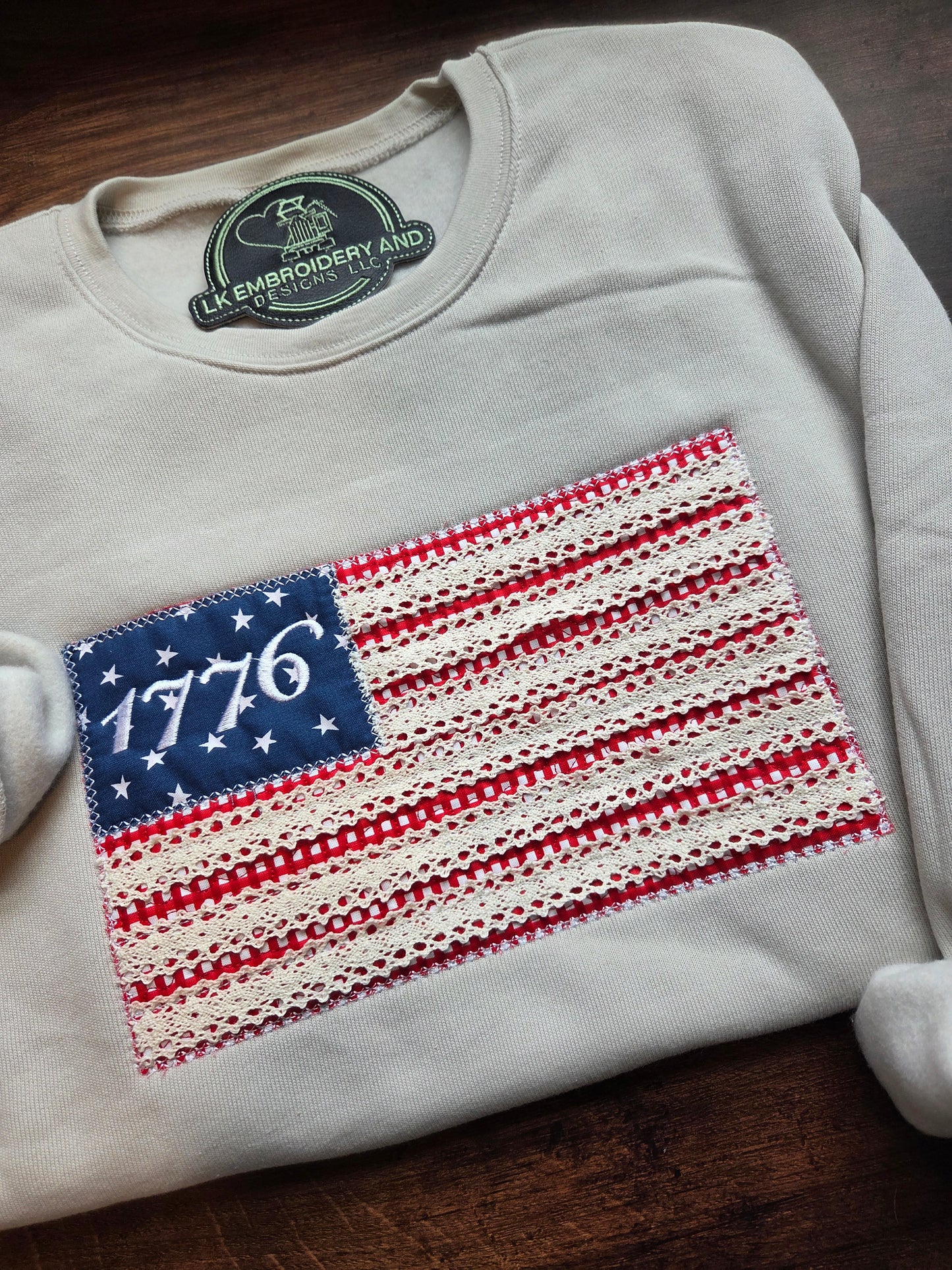 Quilted 1776 American Flag 4th of July Crewneck Sweatshirt