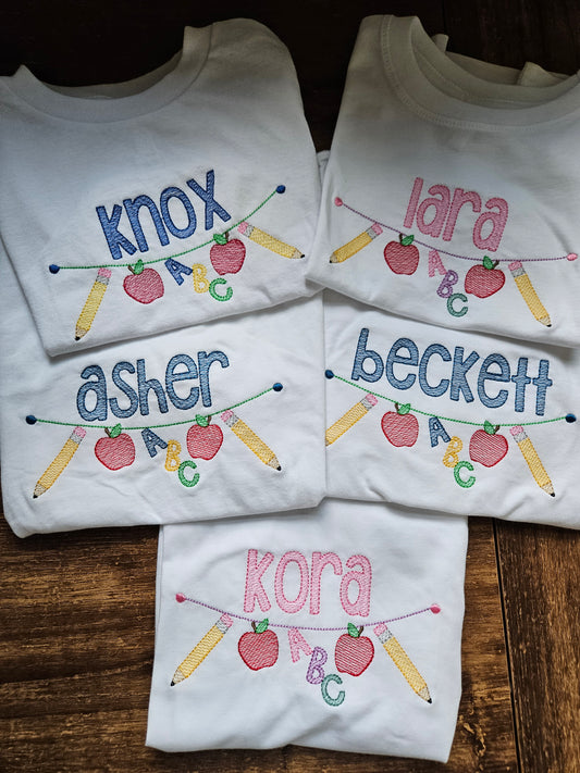 Back to School Banner Personalized Name Embroidered TShirt