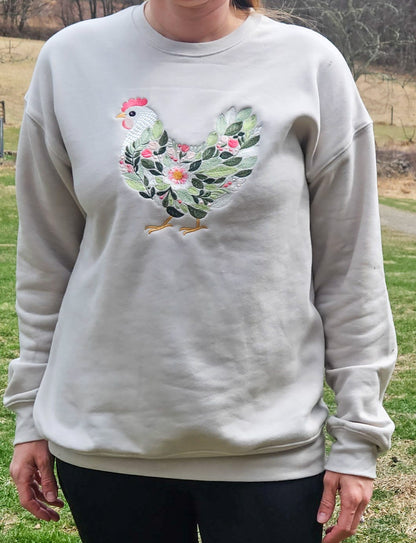 Floral Chicken Embroidered Crewneck Sweatshirt