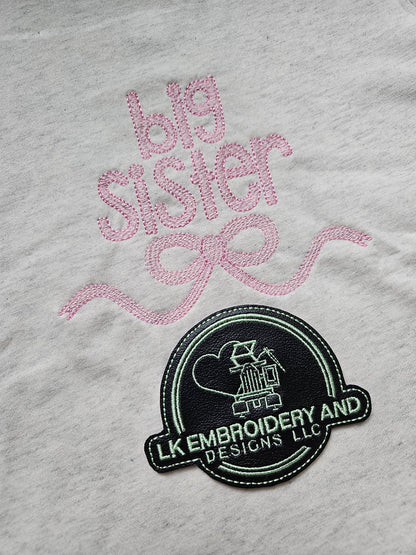 Big Sister Bow Embroidered Sketch design tshirt