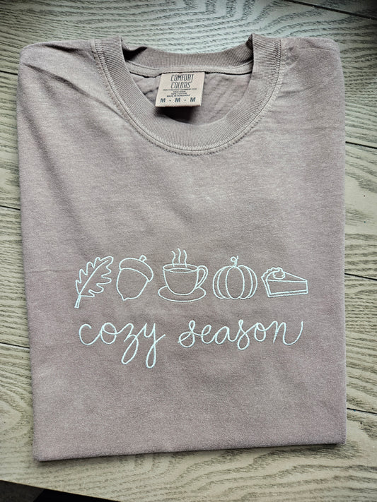 Cozy Season Embroidered TShirt - Comfort Colors