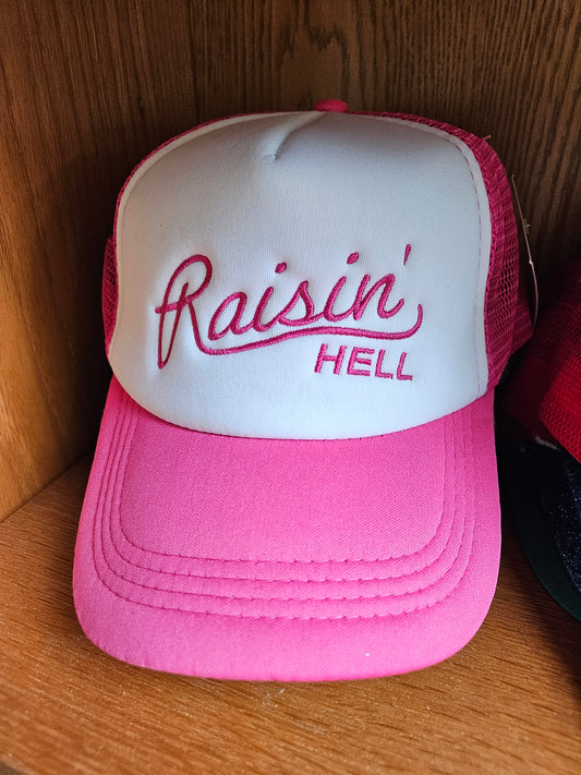 Raisin’ Hell Trucker Hat – Embroidered Funny Hat in Multiple Colors