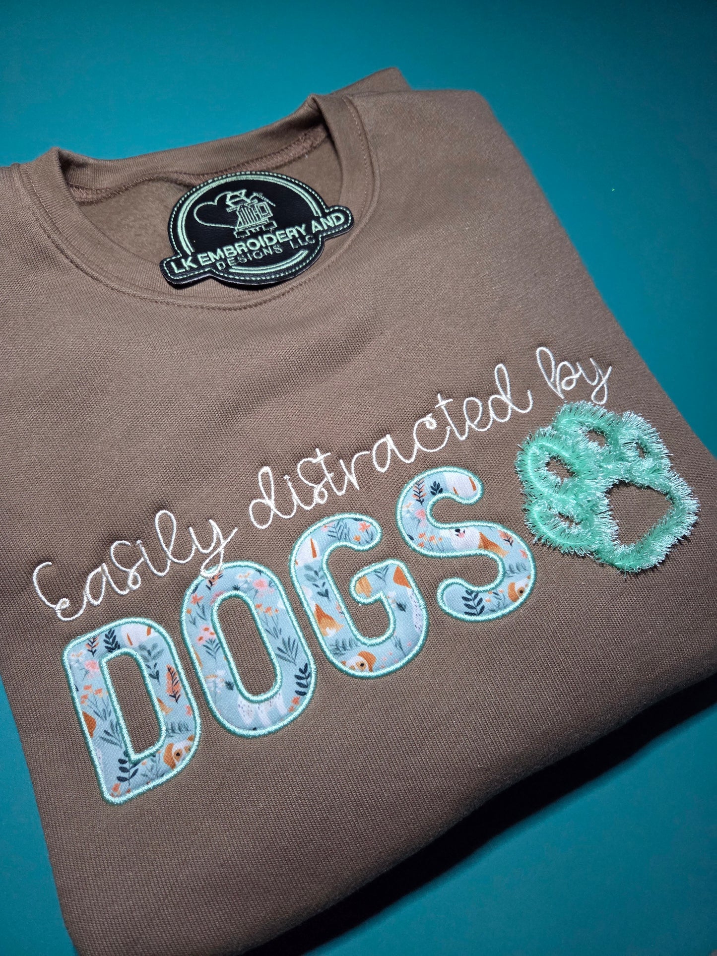 Easily Distracted By Dogs Embroidered Crewneck Sweatshirt