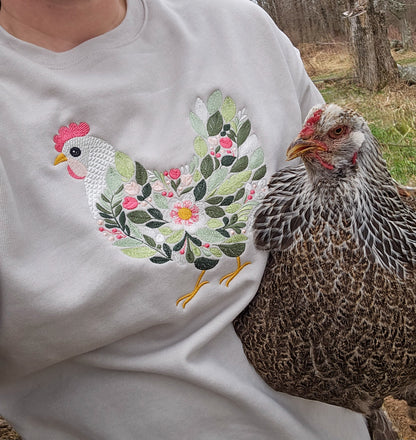 Floral Chicken Embroidered Crewneck Sweatshirt