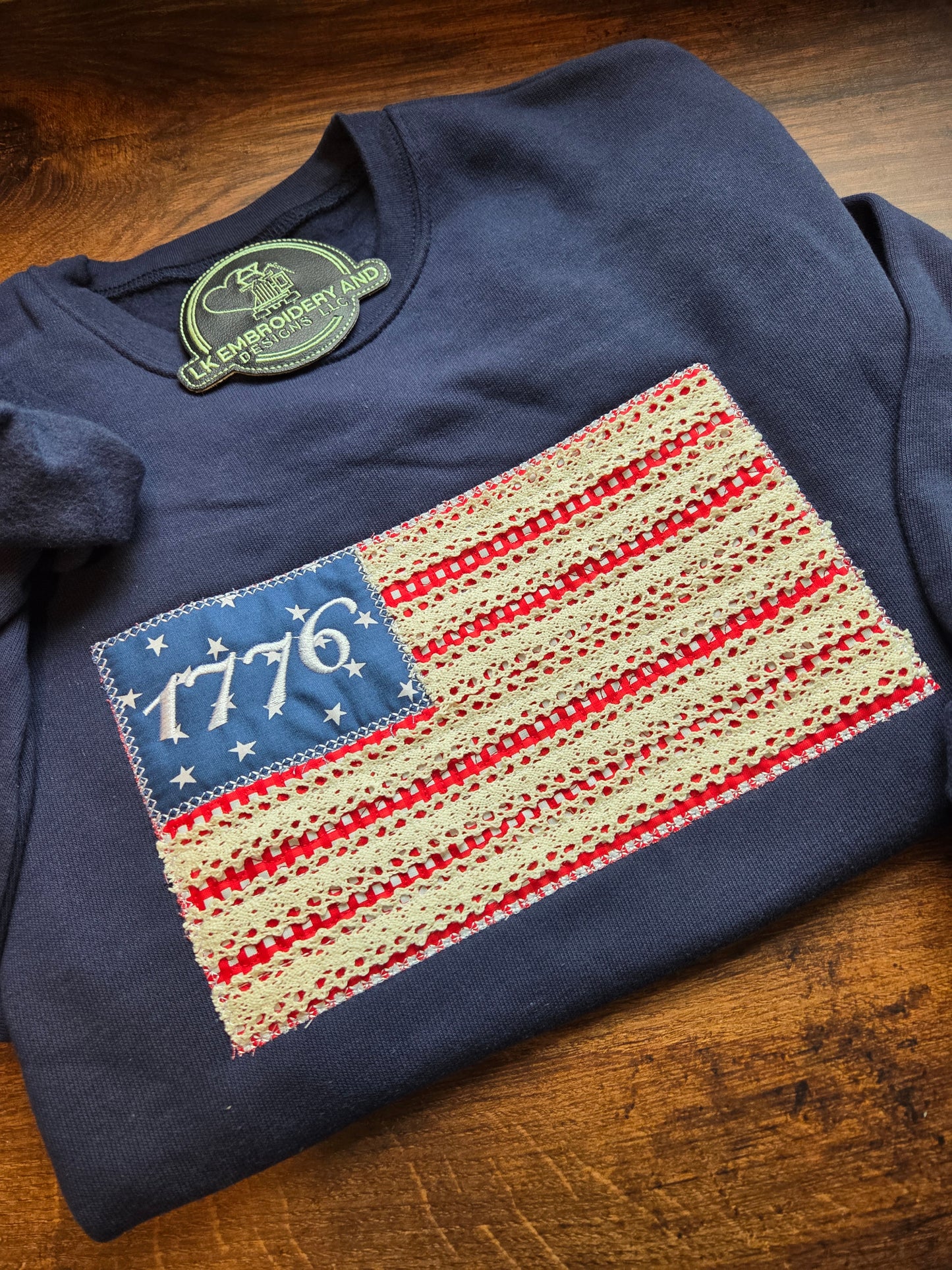 Quilted 1776 American Flag 4th of July Crewneck Sweatshirt