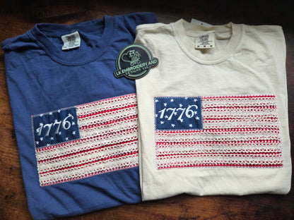 Quilted 1776 American Flag 4th of July Tshirt