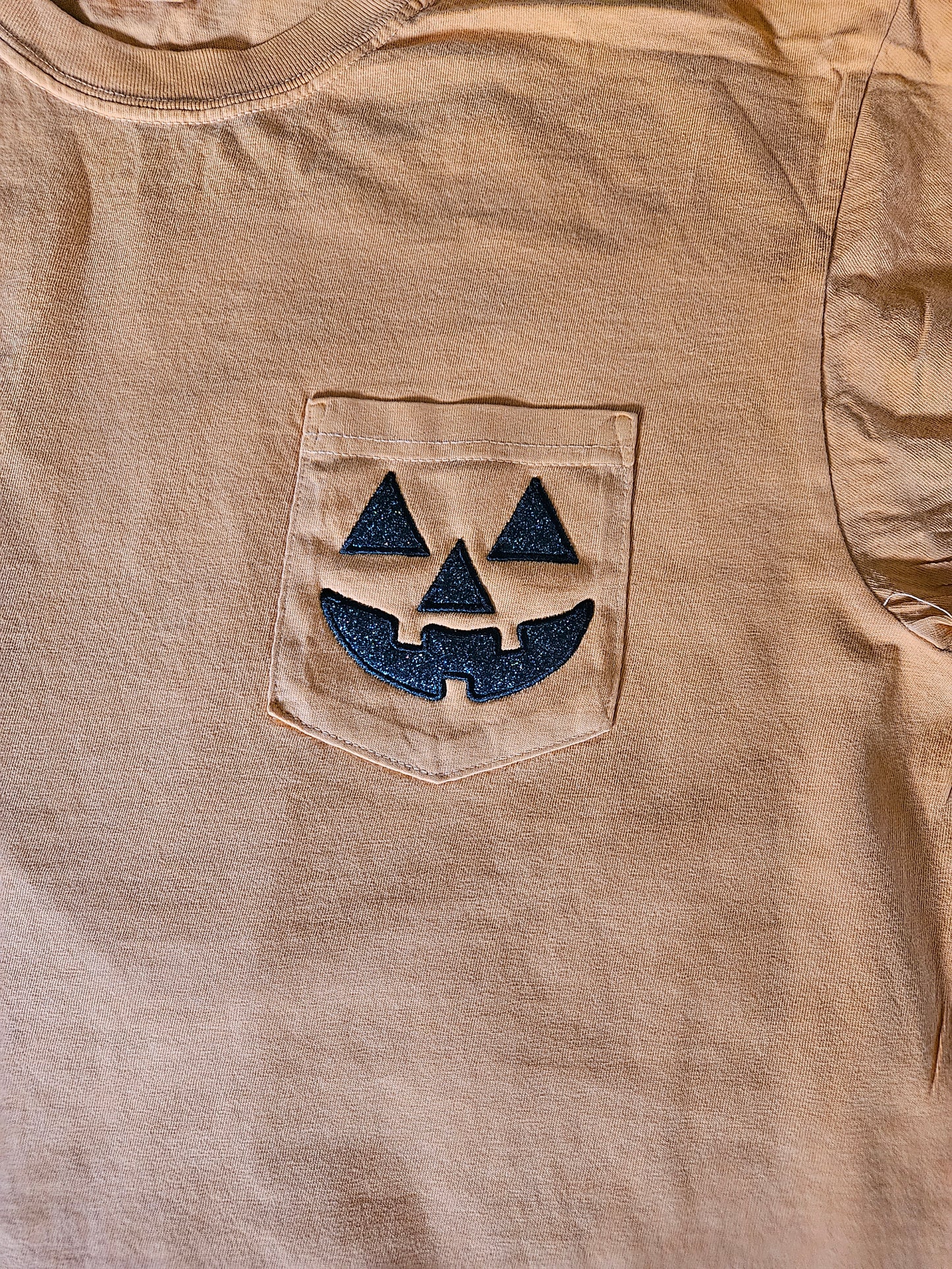 Glitter Jack O' Lantern Pocket Tee Embroidered TShirt - Comfort Colors