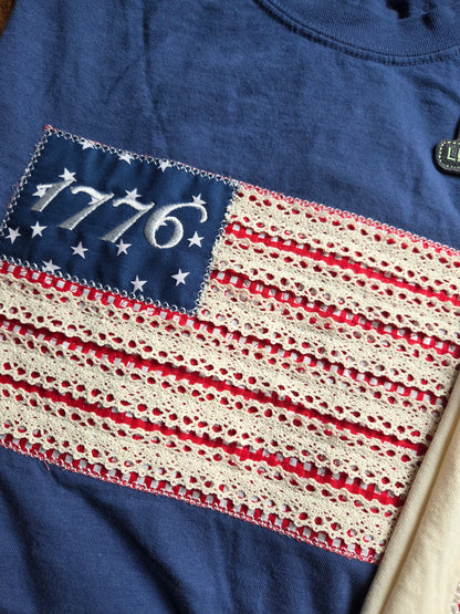 Quilted 1776 American Flag 4th of July Tshirt