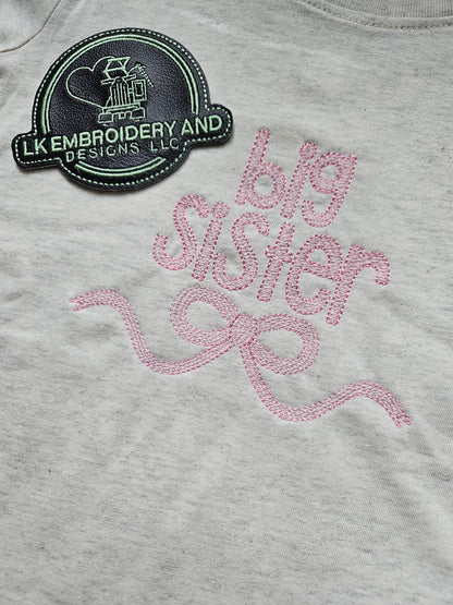 Big Sister Bow Embroidered Sketch design tshirt